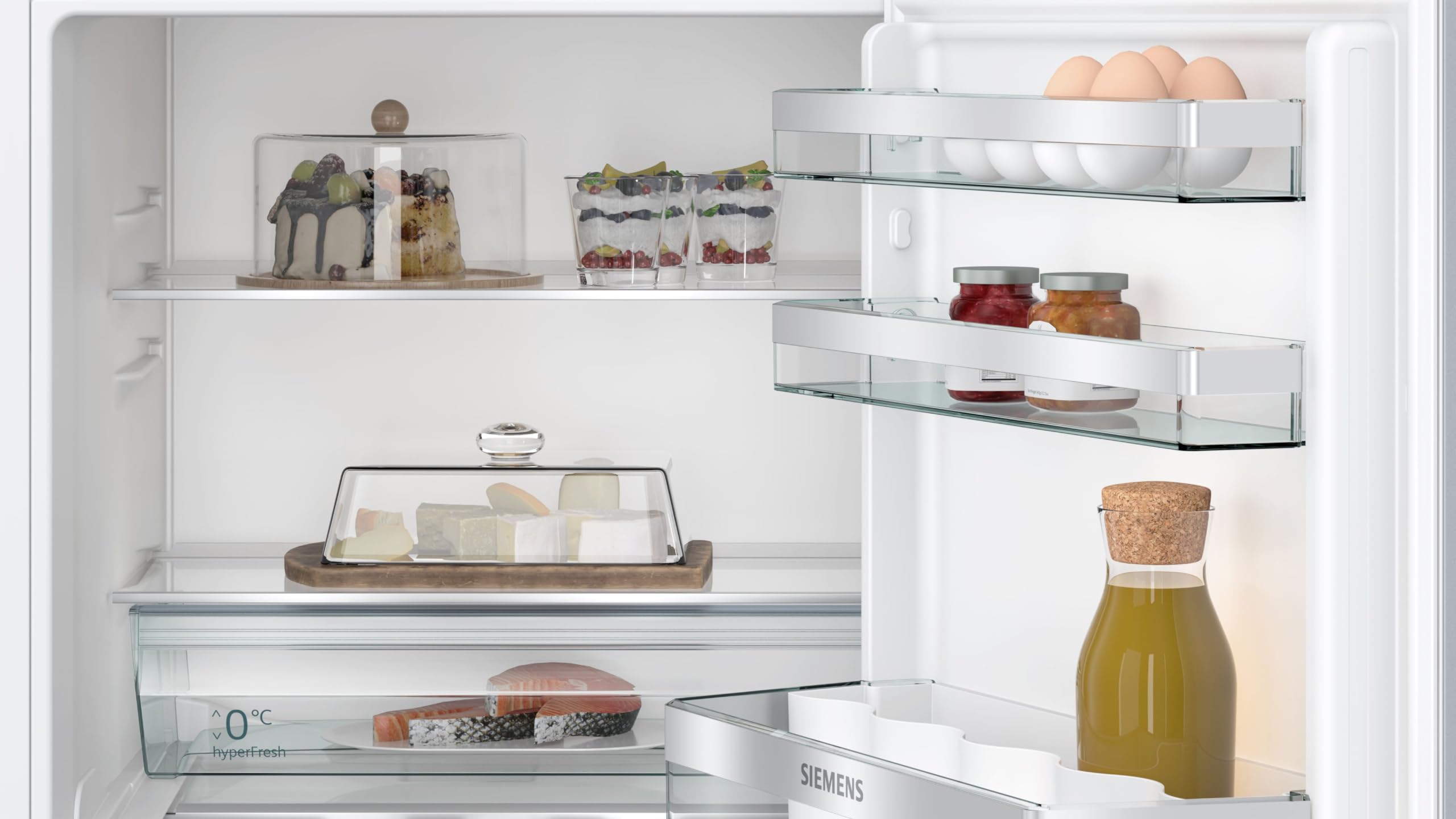 Siemens KU21RADE0, iQ500 Smarter Unterbau-Kühlschrank ohne Gefrierfach, 82 x 60 cm Nische, 134 L, hyperFresh Schublade, Flaschenhalter, Sehr leise 35 dB, softClose Flachscharnier mit Softeinzug