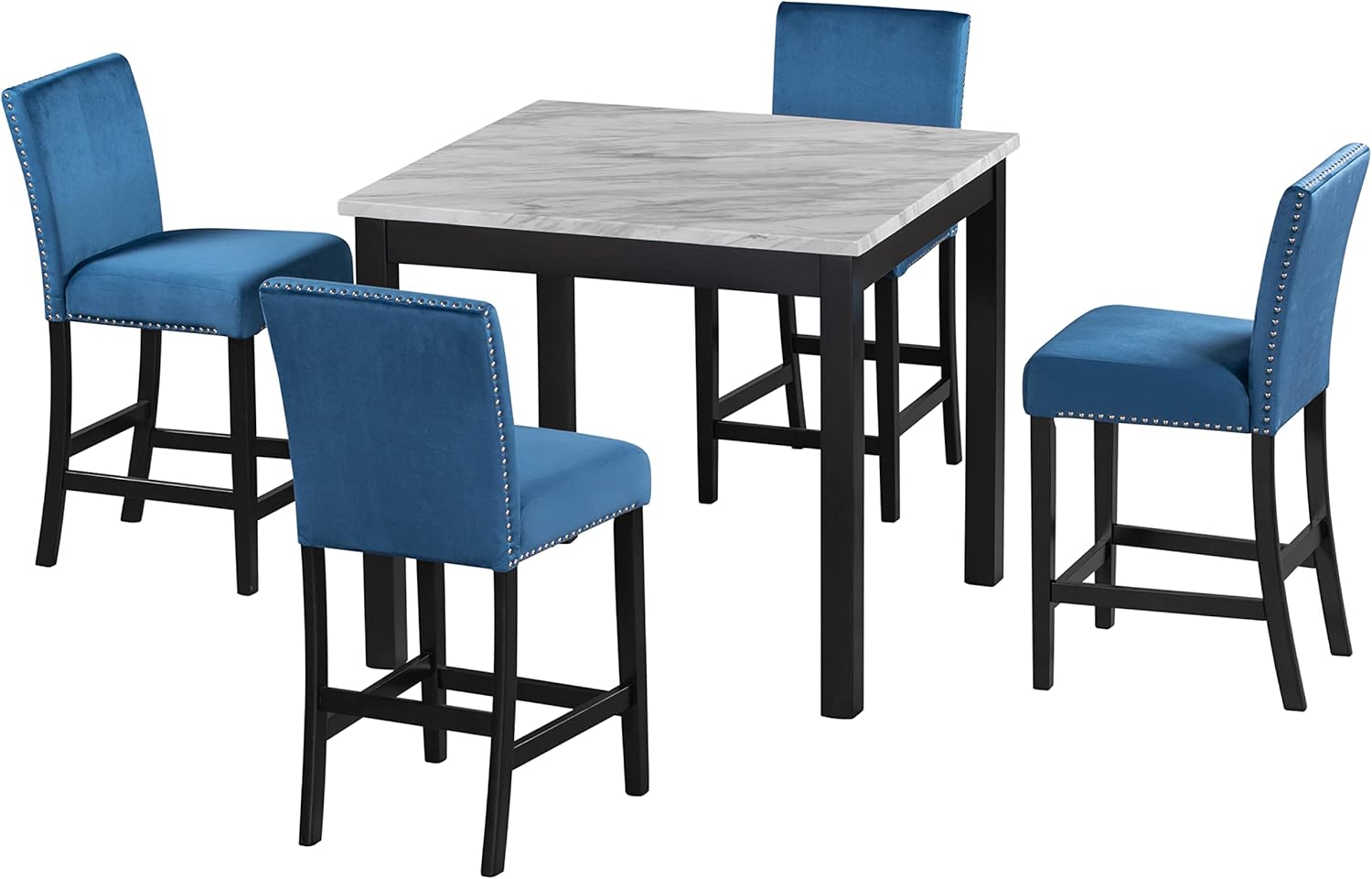 KELRIA 5Piece Counter Height Set with One Faux Marble Dining Four UpholsteredSeat