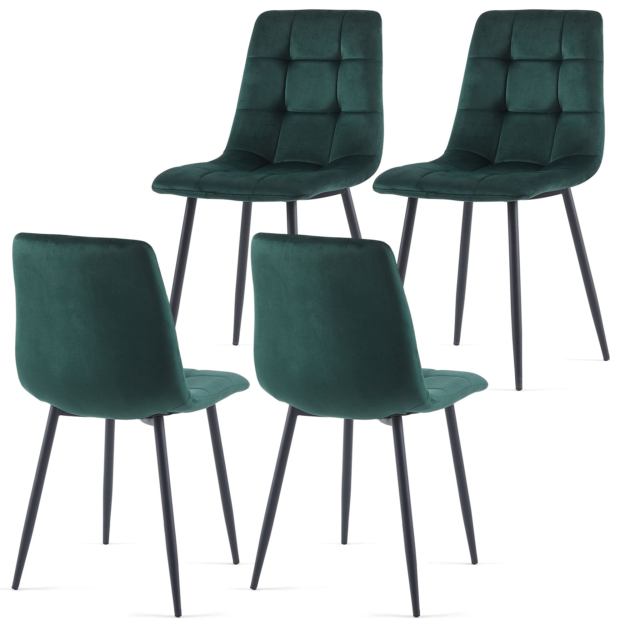 NORDICANA Forest Green Velvet Dinner Chairs Set of 4, Modern Armless Biscuit Tufted Dining Side Chairs with Metal Legs for Kitchen Living Room Vanity