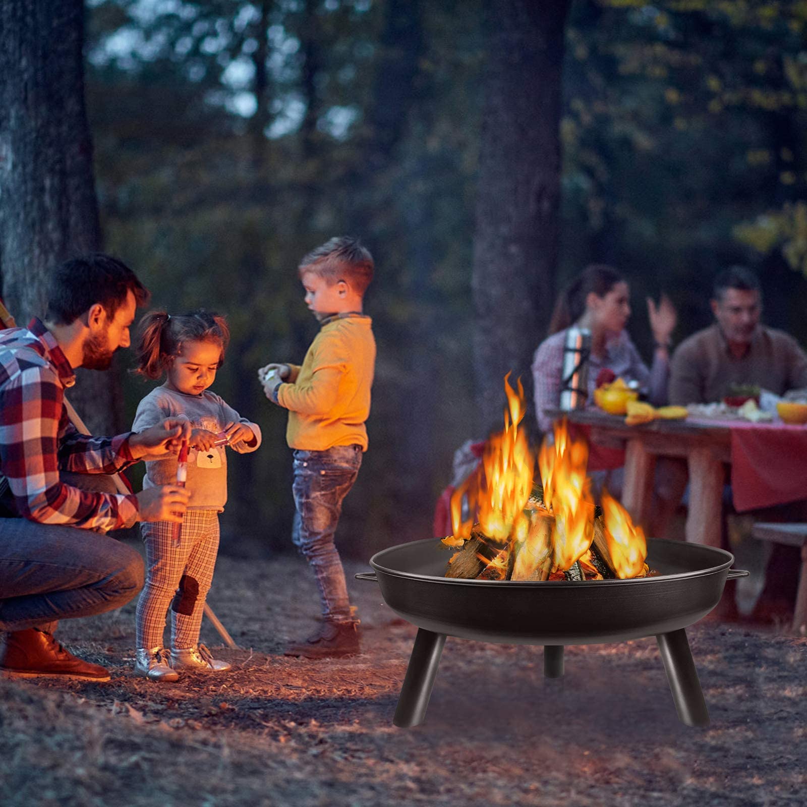 LZQ Brasero de jardin - Diamètre : 80 cm - Rond - Pour chauffage/barbecue - Brasero avec pieds - Revêtement anti-rouille - Pour camping, feu de jardin