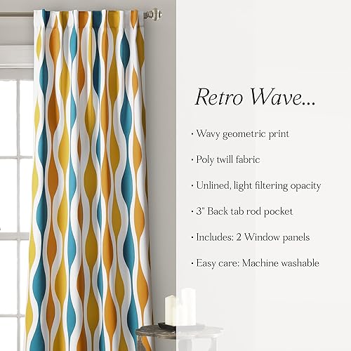 Miniatura 6 de Lush Decor - Par de paneles de cortina de ventana con diseño geométrico de mediados del siglo XX y filtro de luz, 95" de largo x 52" de ancho,