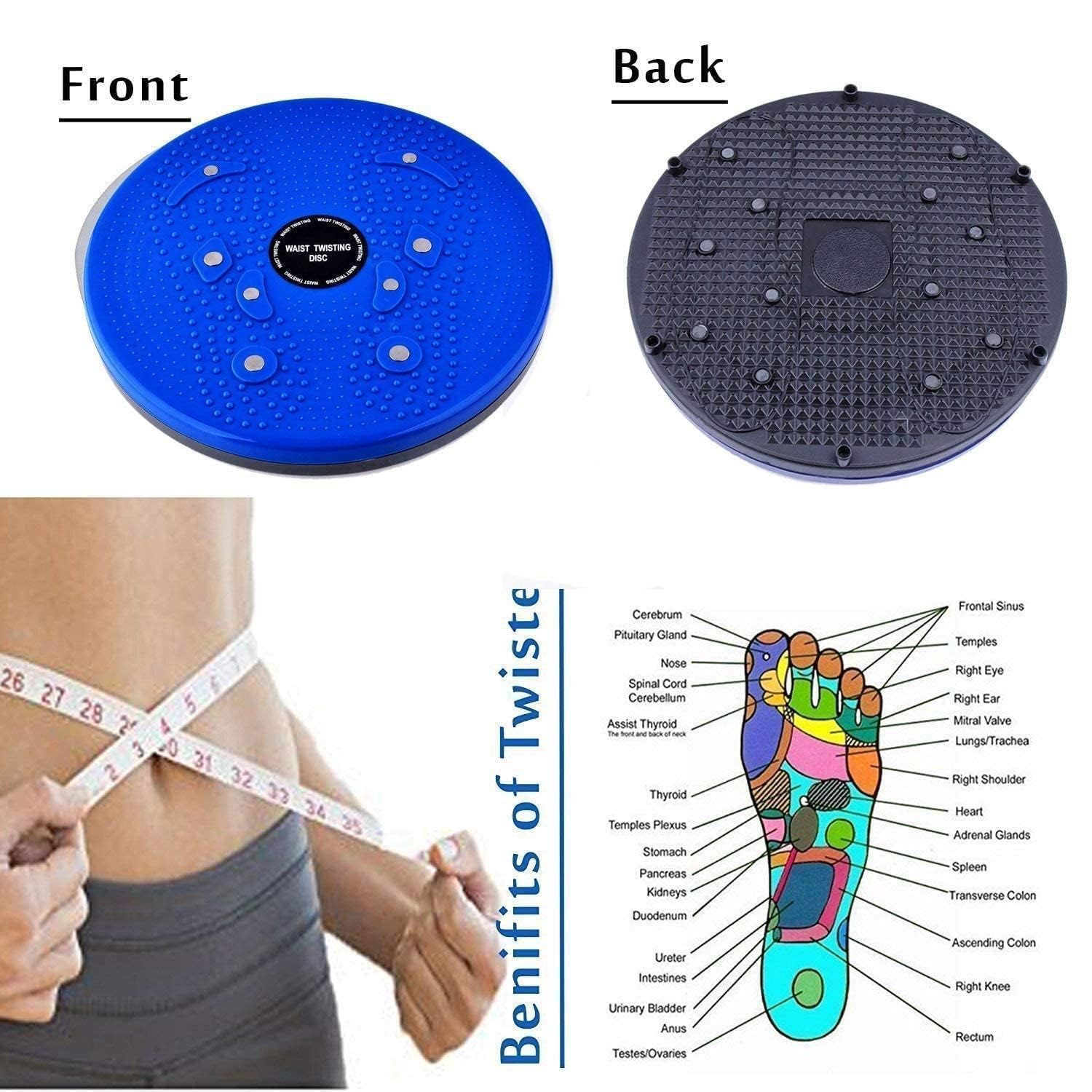 GRYPP Waist Twisting Exercise Disc with Pressure Points, Acupressure Foot Reflexology Chart, Blue and Black 1