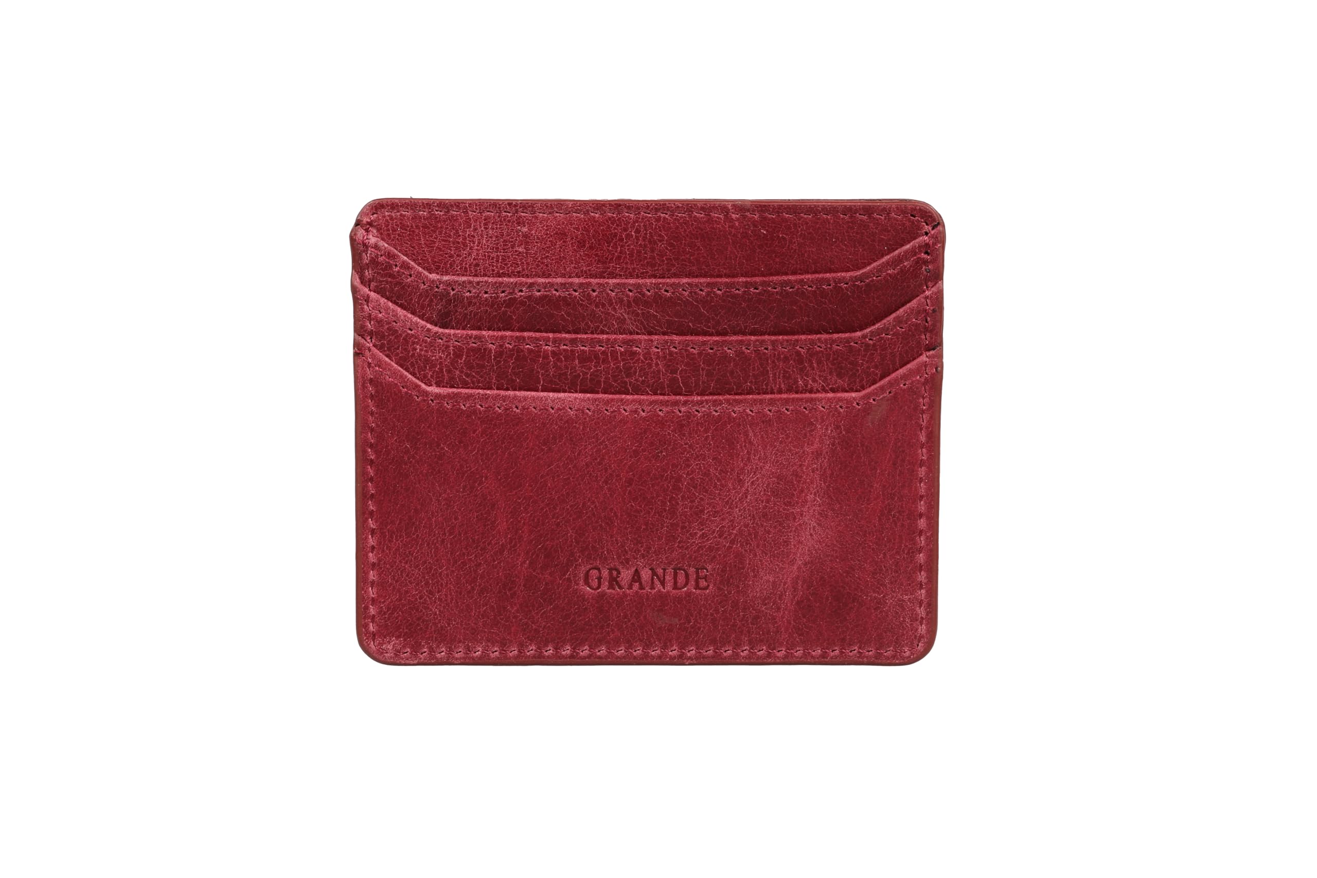 grande 3633 Genuine Leather Card Holder For Women and Men Super Slim Minimalist Small Snap Wallet (Rustic Burgundy)