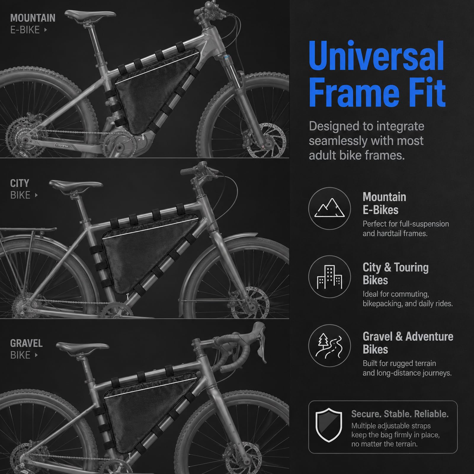 HEMOTON Borsa triangolare per bicicletta, scooter elettrico e mountain bike, borsa portaoggetti triangolare per batteria Ebike, custodia impermeabile per manubrio anteriore per telefono, contanti