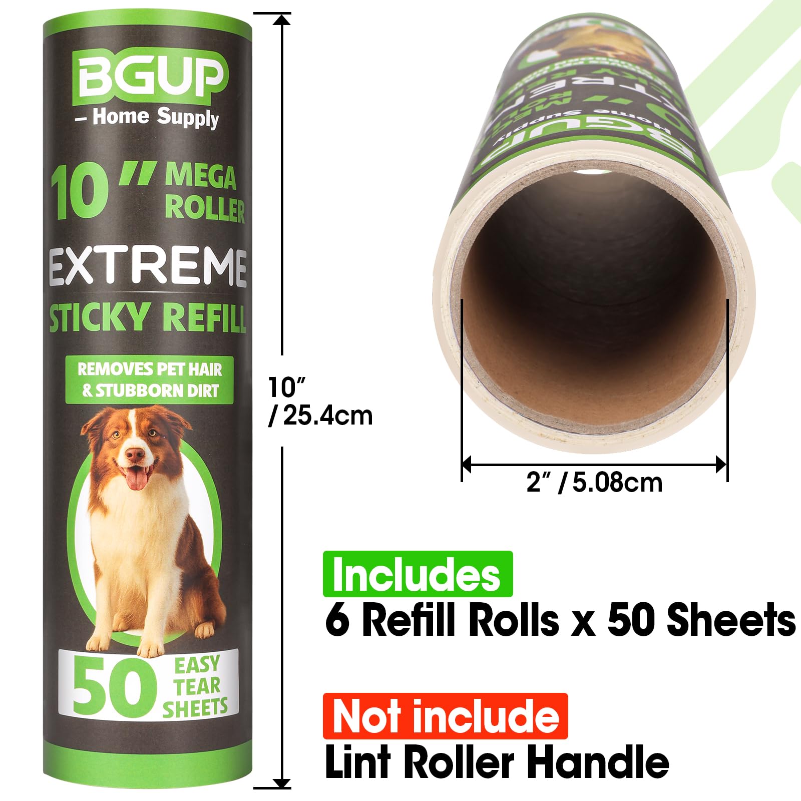 Ricariche per rullo lanugine da 25,4 cm, 6 rotoli da 300 fogli grandi per peli di animali domestici, extra adesivi, rimuovono facilmente tappeti, vestiti, divani e tende dalla polvere (non