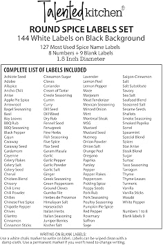 Talented Kitchen Spice Labels Stickers - 144 Round 1.5-Inch Water-Resistant Vinyl - Preprinted Chalkboard-Style Labels for Glass Spice Jars & Seasoning Containers - Pantry Organization