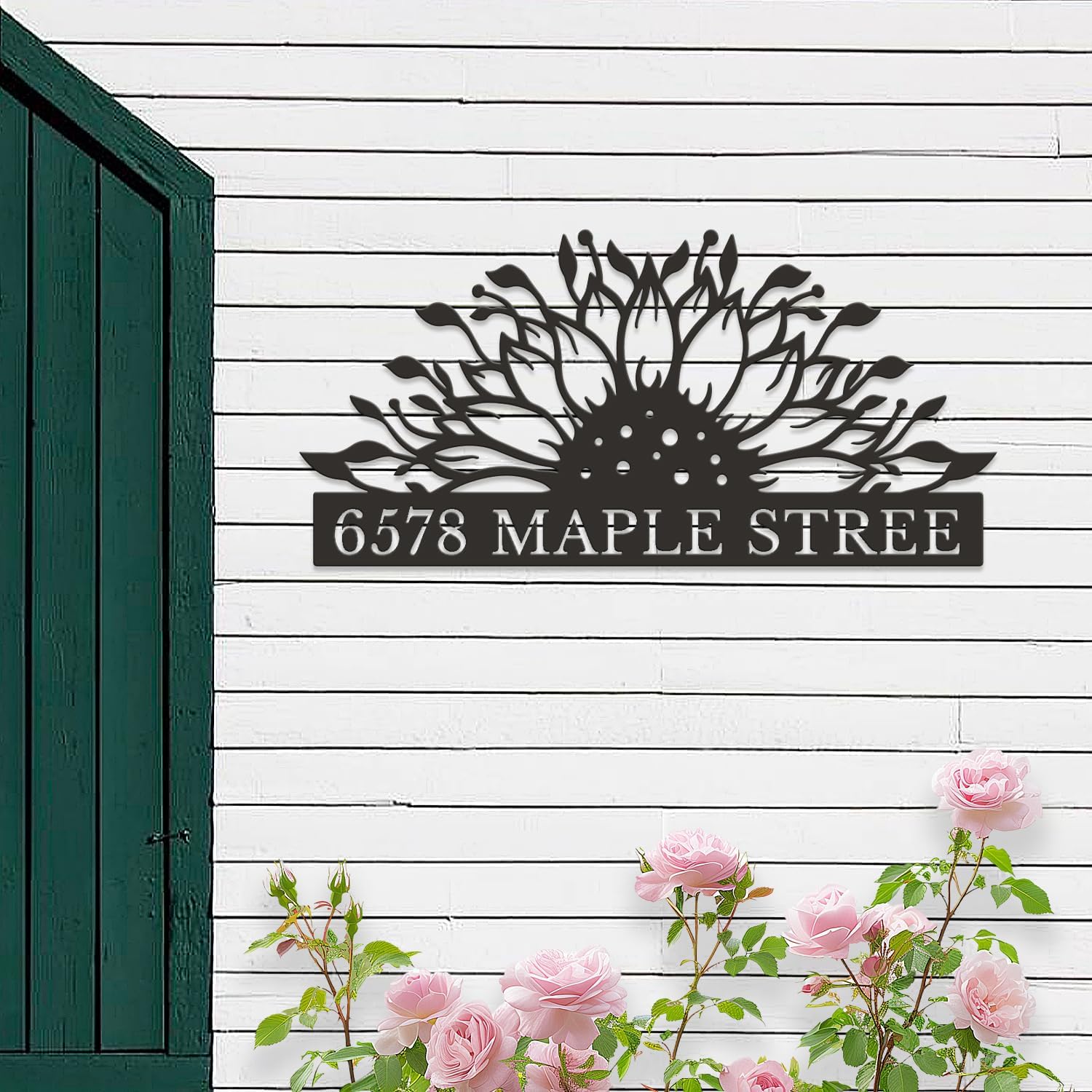 Personalized Sunflower Address Sign, Custom House Number Plaque, Floral Front Door Decor, Outdoor Metal Wall Art, Unique Mailbox Sign (Style-3)