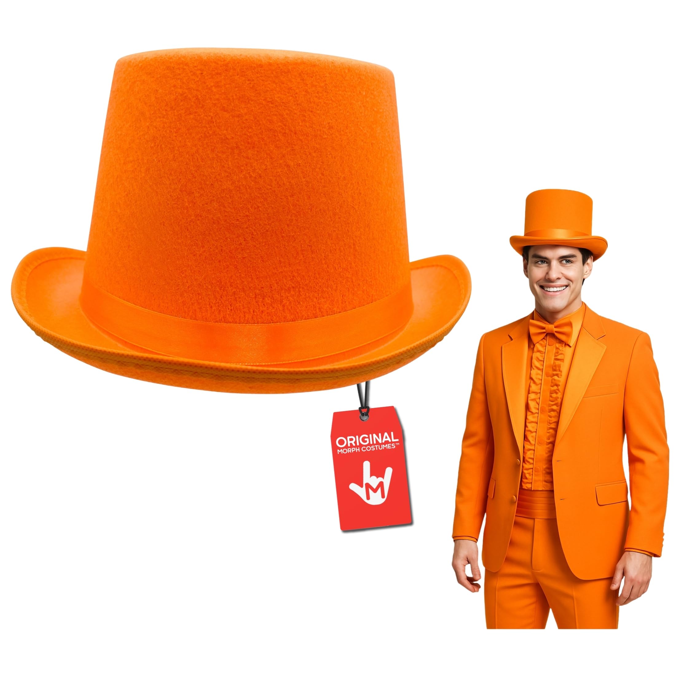 Nicky Bigs Novelties Tall Deluxe Felt Top Hat, Orange, One Size