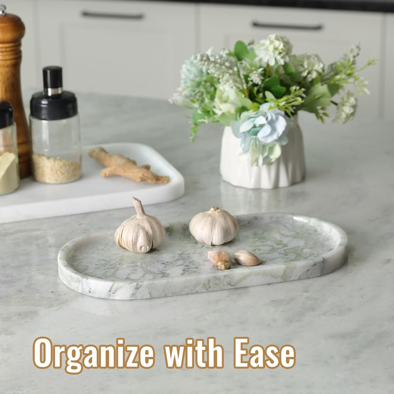 Koville African Natural Marble Tray, 12"x6" Vanity Decorative Tray for Countertop Organizer, Catchall Tray for Perfume, Candles, Jewelry Dish - Image 4