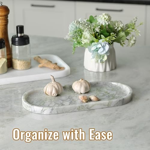 Miniatura 104 de Koville Bandeja de travertino italiano, bandeja decorativa de mármol de 12 x 6 pulgadas para encimera, catchall para perfumes, velas, plato