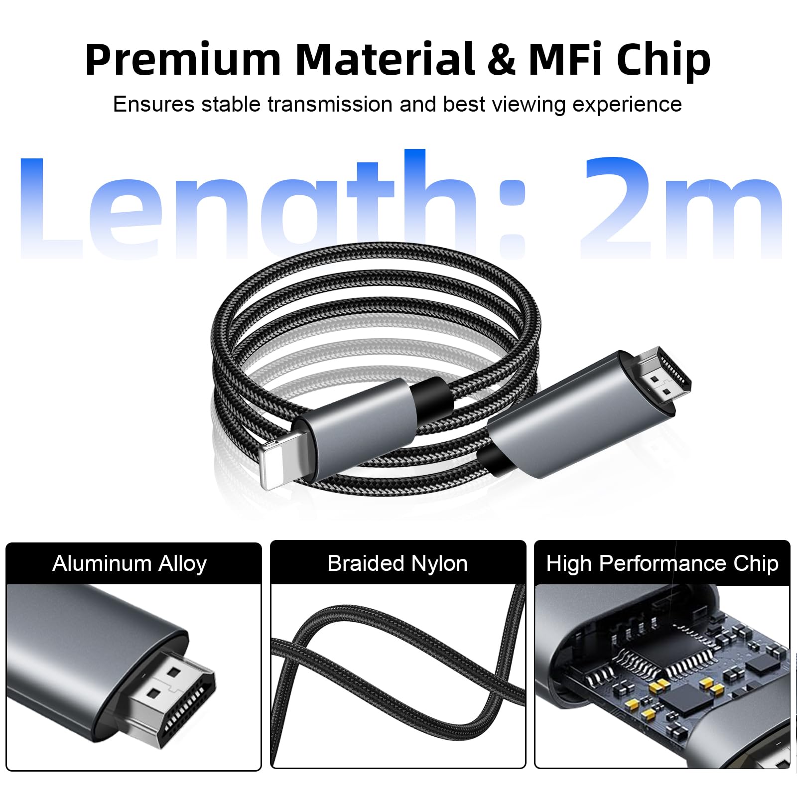 LUIRSAY Cavo HDMI per Phone, [MFi Certificato] Cavo HDMI 1080P@60Hz, HDTV per trasferimento Phone su TV Compatibile con TV (2M)