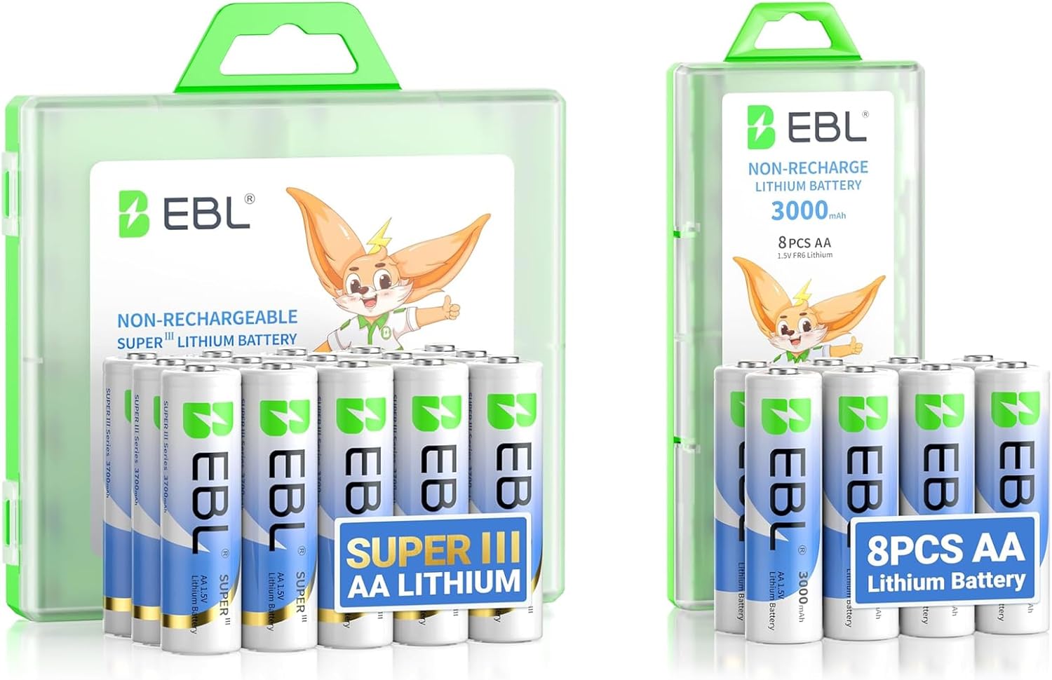 EBL 12 Pack 3700mAh Lithium AA Batteries and 8 Pack 3000mAh Lithium AA Batteries for High-Tech Devices (Non-Rechargeable Batteries)