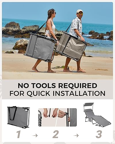 Miniatura 9 de KingCamp Silla de bronceado con agujero facial, sillas de descanso plegables para exteriores, portátil, cómoda, ajustable, de 5 posiciones, tumbona