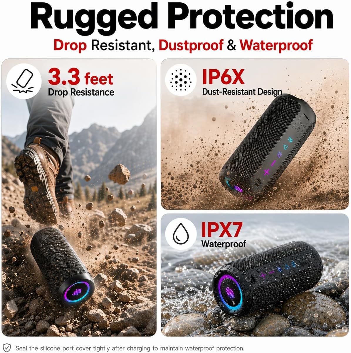 Enceinte Bluetooth Puissante 5.4 sans Fil avec Bass Puissantes, Haut-Parleur Portable 30W, Autonomie 30H,Son Surround à 360 degrés,Appairage TWS,IPX7,AUX,TF Carte,pour l'extérieur/La Fête/Voyage, Noir
