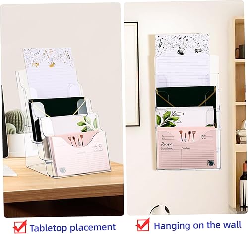 Miniatura 9 de VILLCASE Soporte acrílico para folletos, soporte de 4 niveles transparente para folletos, soporte de exhibición de folletos con múltiples bolsillos,