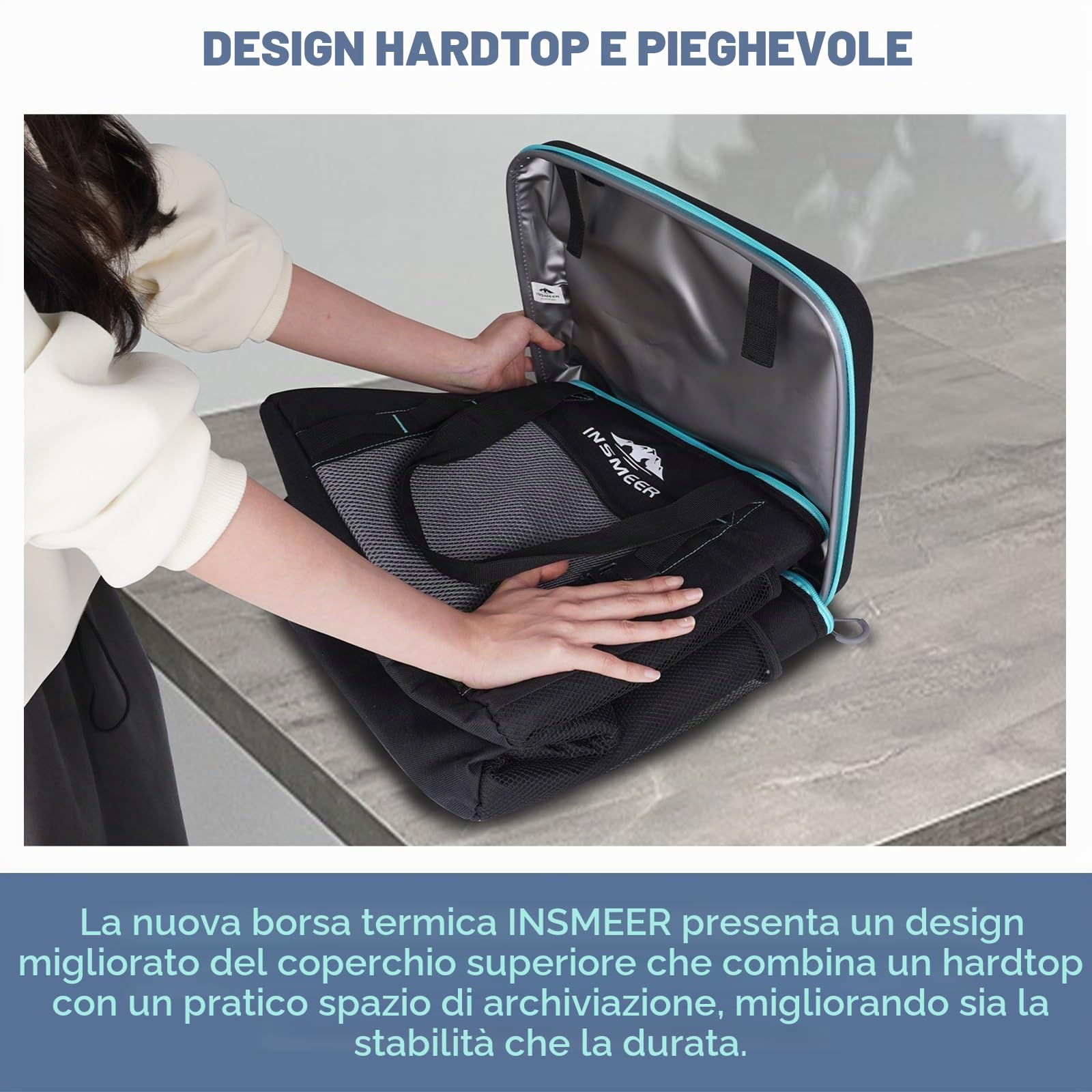 INSMEER Grande borsa frigo da 40 l, 60 lattine, pieghevole, con coperchio rigido in EVA per bevande, borsa termica per bevande, borsa termica per 4 persone, campeggio, spiaggia, viaggi