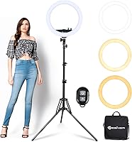 Vista 1 de Anillo de luz con soporte de trípode, kit de anillo de luz LED de 14 pulgadas Yesker con soporte para teléfono, temperatura de color ajustable