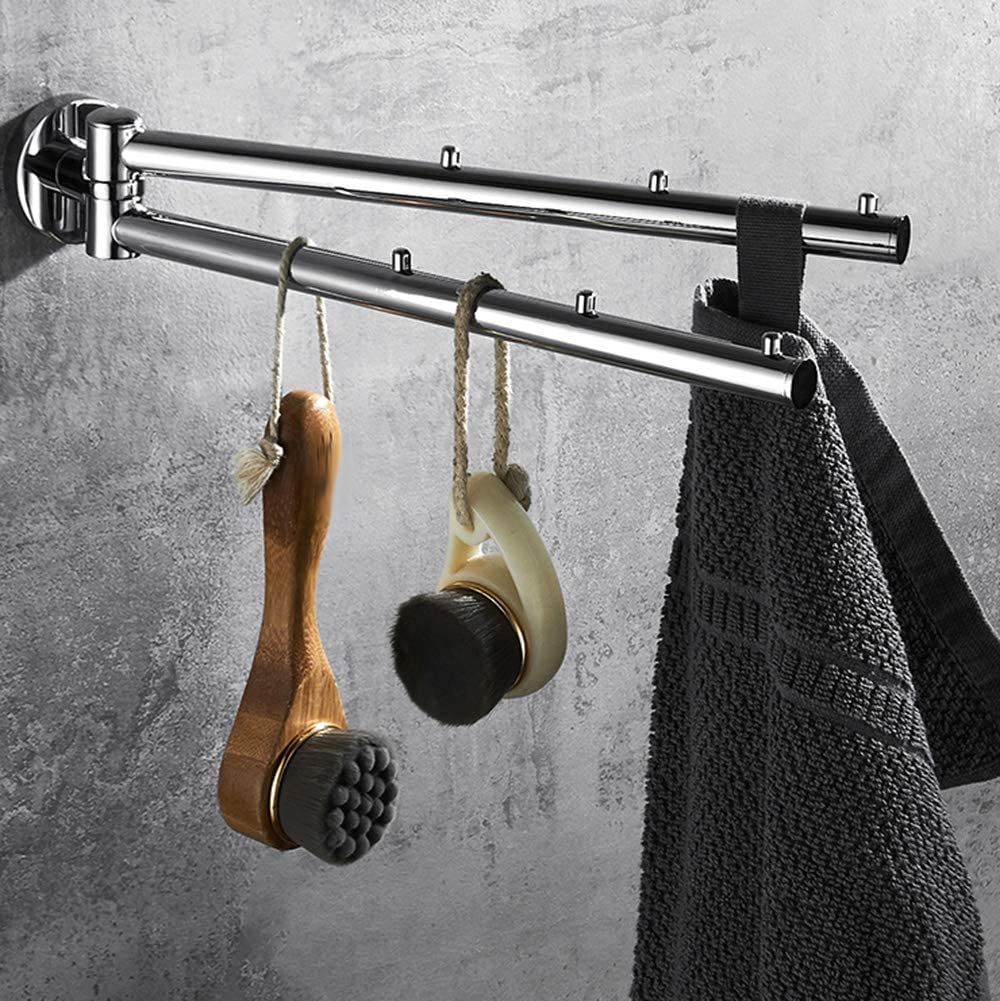 Toallero giratorio de pared con rotación de 180° y 2 brazos giratorios para instalación en baño y cocina