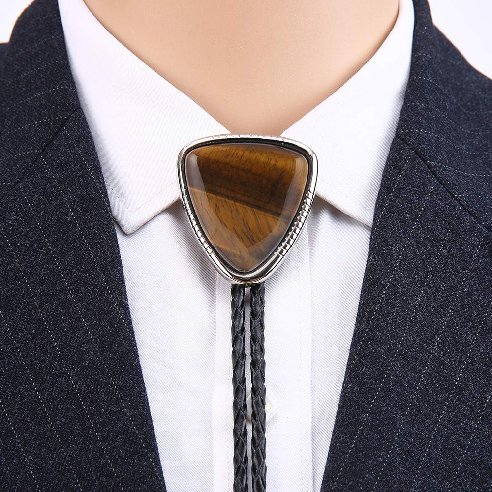 KDG Triangle Nature Agate Shape Bolo Tie Western Cowboy Celtic Black Stone Necktie For Men