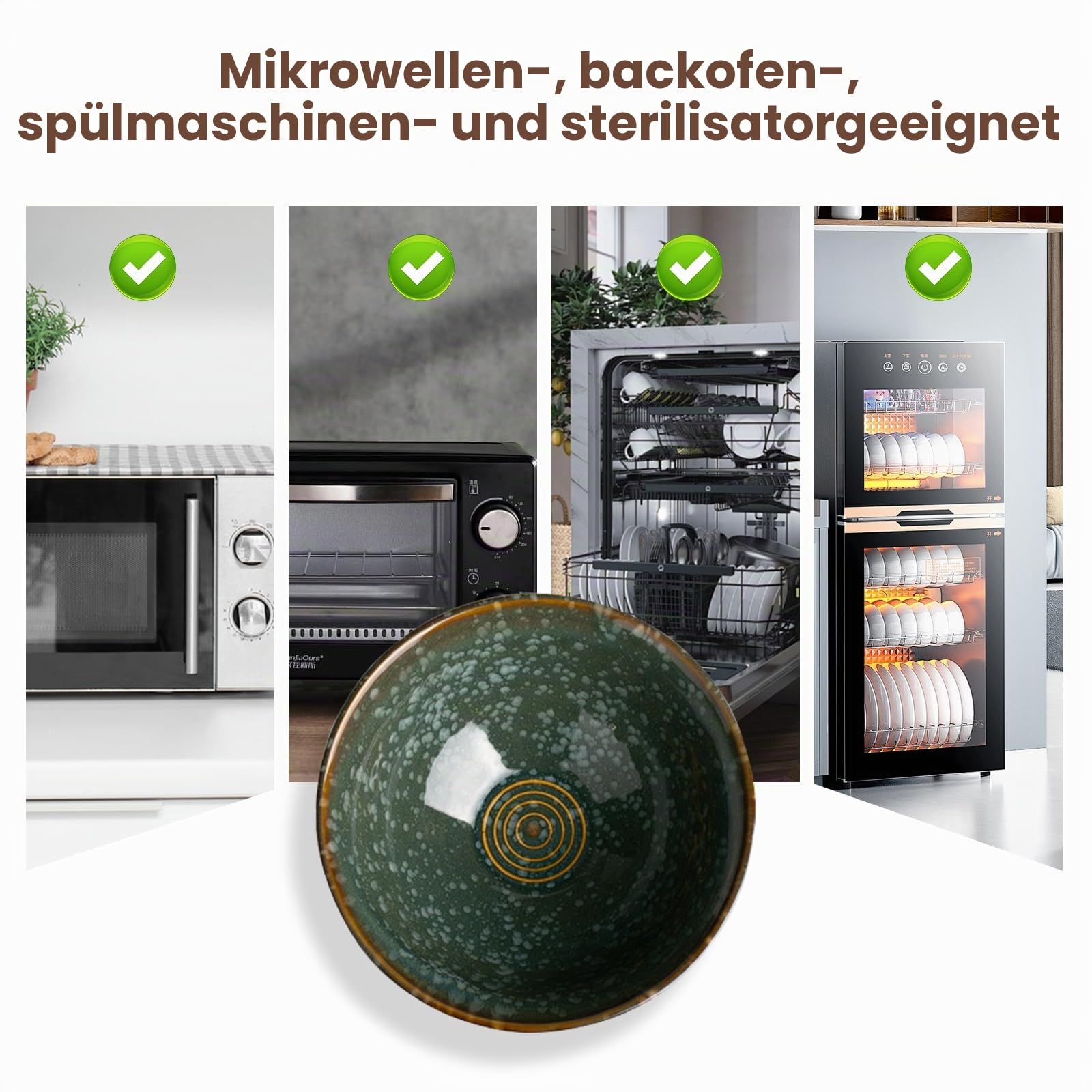 2 Stück Suppenschüssel mit Essstäbchen, Gabel und Löffeln, 1200ml Ramen Schüssel Set, Salatschüssel aus Keramik für Udon Asian Nudeln, 20cm Große Schüssel (Grün)