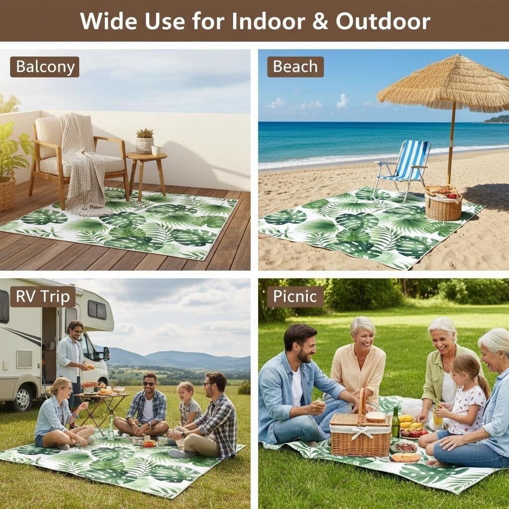 Vintage Abstract Aesthetics Black and White Rug 3x5 Monstera Palm Tree Tropical Rugs for Living Room Patio Porch Deck Camping Front Yard Outdoor Rug Non Shedding Easy Clean Balcony Carpets