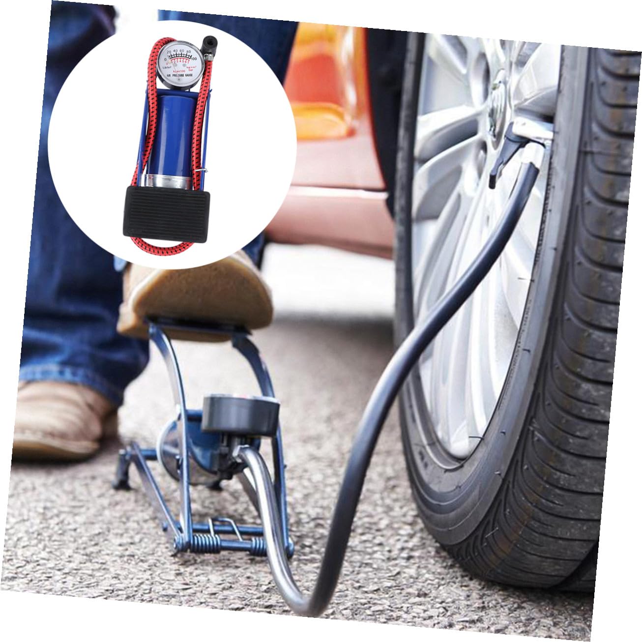 Pompa per Bicicletta Manuale ad Alta Pressione Manometro Portabile per Pneumatici Bicicletta e Materassi Gonfiabili