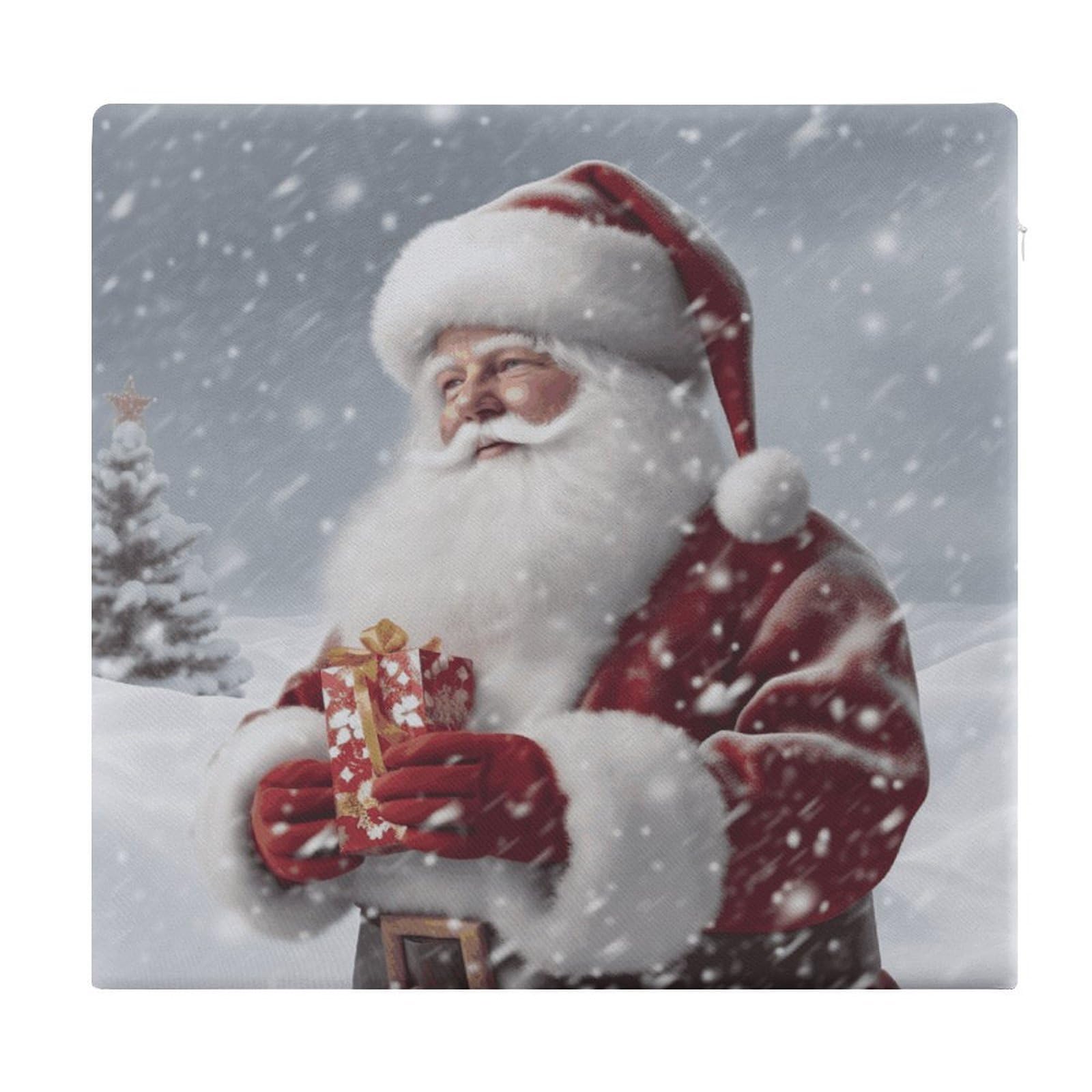 JTREHY Santa Claus Snow Secenry Chair Cushions Non-Slip Bar Stool Cushions Ultra Soft Warm Memory Foam Meditation Cushion Removable Large Square Seat Cushions for Dining Chair 15x14In
