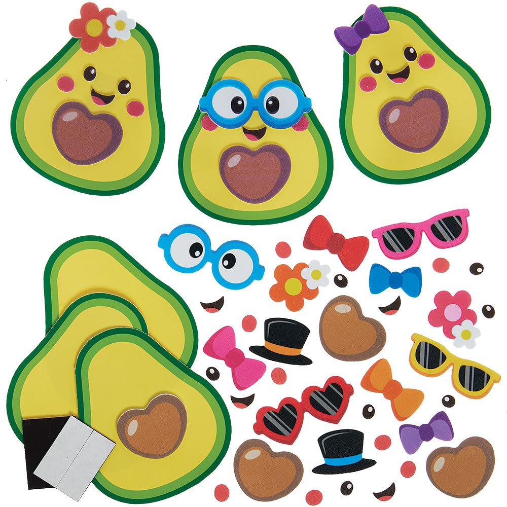 Baker Ross WA101 Avocado Mix & Match Magnet Kits - Pack of 8, Fun Foam Kits for Creative Crafting