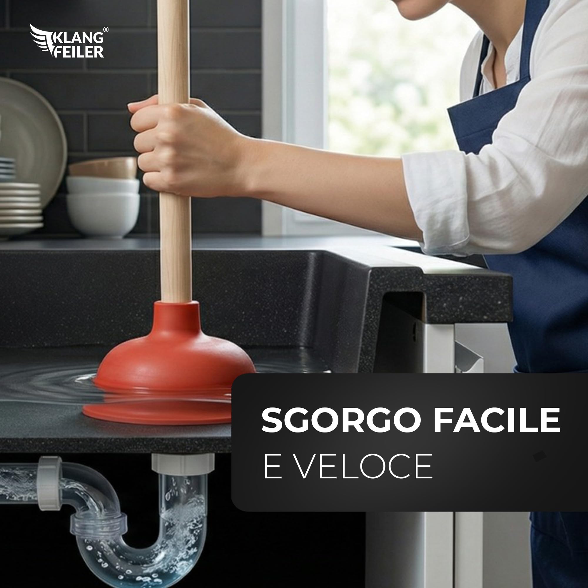Klangfeiler® Ventosa sturalavandini - 140mm - Stura Lavandini e Scarichi - per wc, bagno, doccia, cucina - sturalavandino