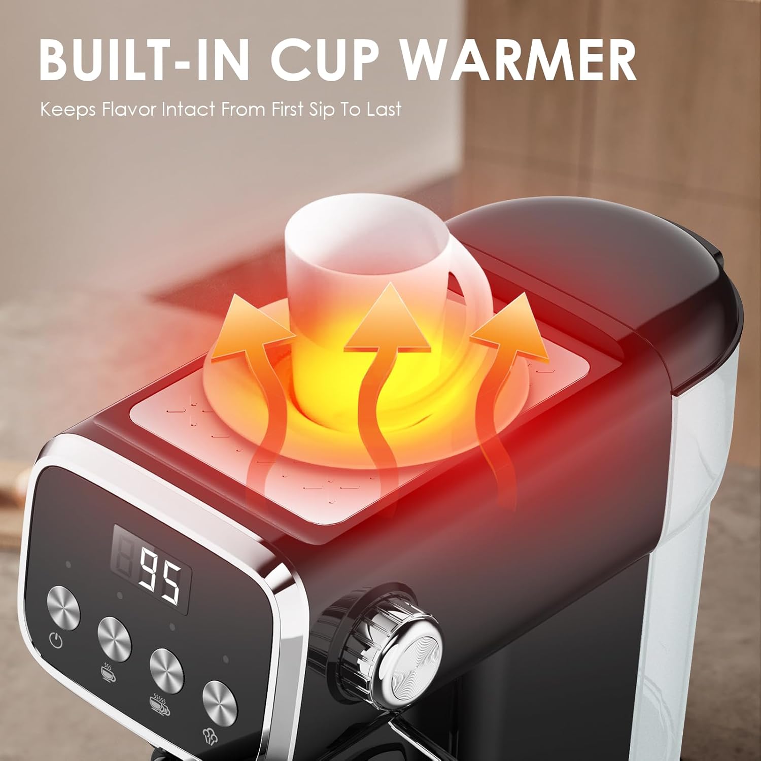 PlumChef 20BAR Slim Vertical Espresso Coffee Machine with Milk Frother, Built-in Cup Warmer,43 OZ Detachable Tank, for Rich Espresso, Americano, Latte,Compact Space-Saving Design, Screen Button,Black