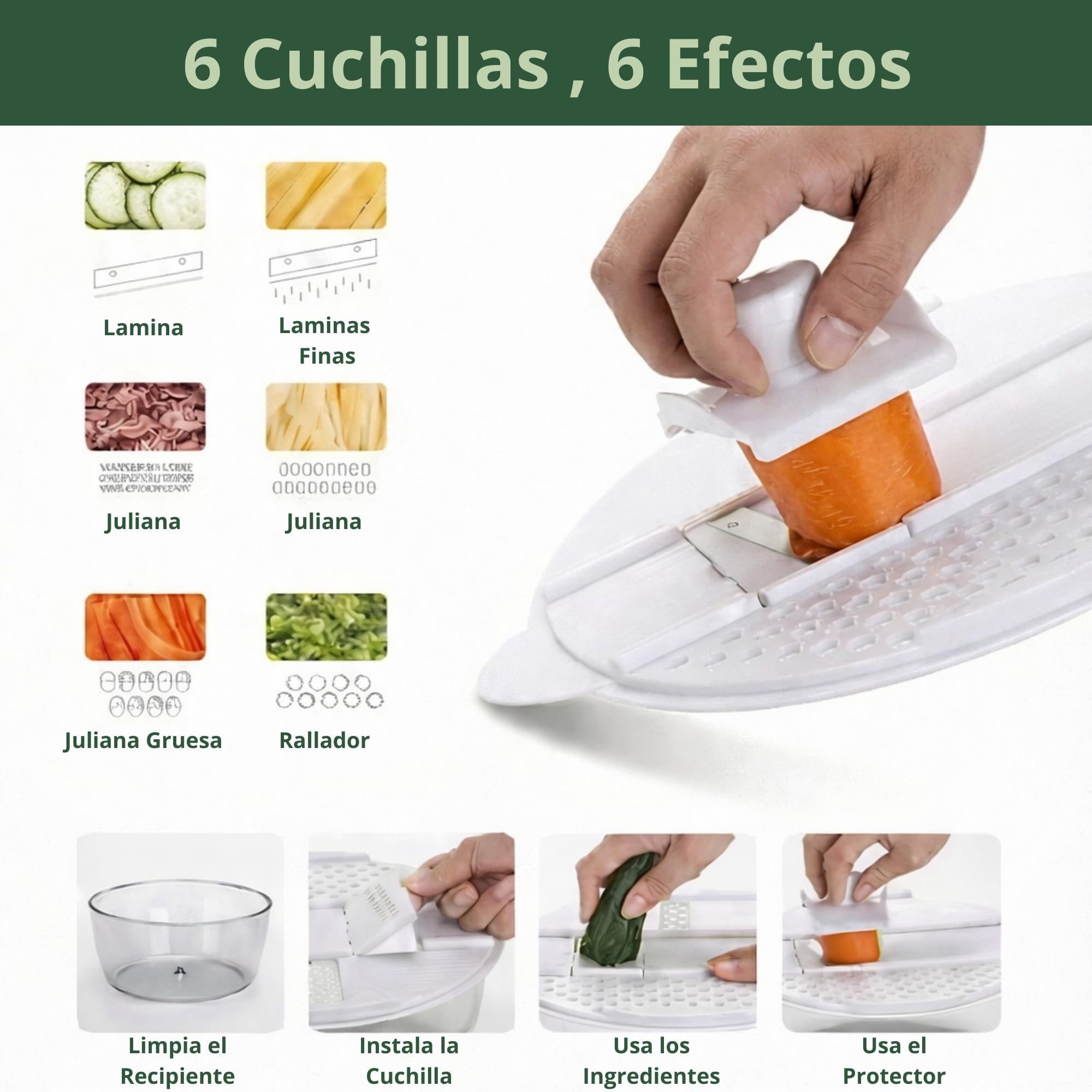 TASTFI - Centrifugadora de Lechuga 5L,Escurridor de Ensalada con Base Antideslizante, Secador de Lechuga BPA Free con Colador y Bol, Incluye Tapa con Cortador de Verduras y 6 Cuchillas Intercambiables — view 5