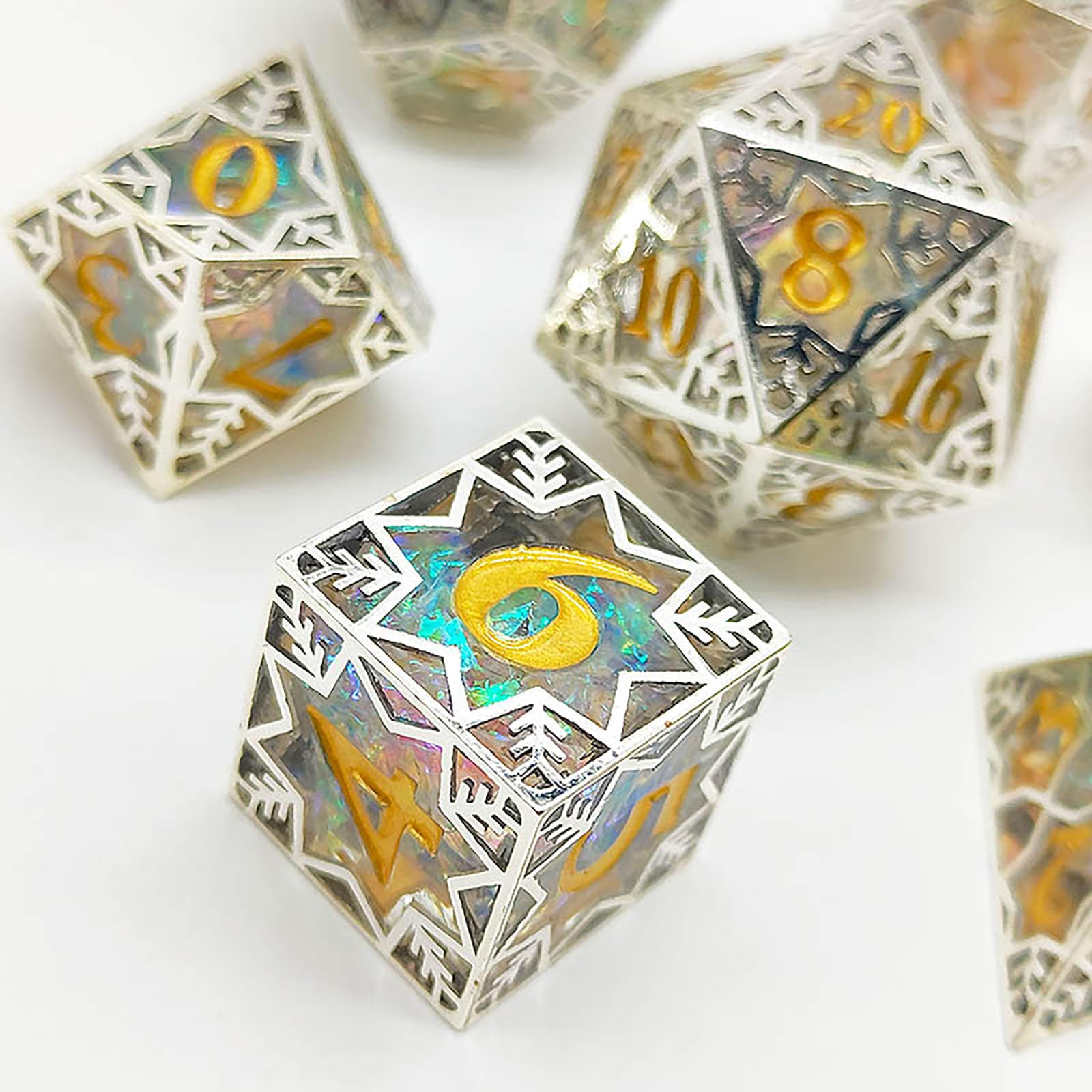 Set di dadi 7 in 1 in metallo poliedrici per giochi di ruolo per dungeons and drons, DM Players