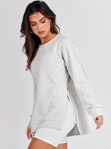 Miniatura 4 de ANRABESS - Sudaderas para mujer de manga larga, túnica, tops, cuello redondo, jersey suave con cremallera lateral, camisa, ropa 2023