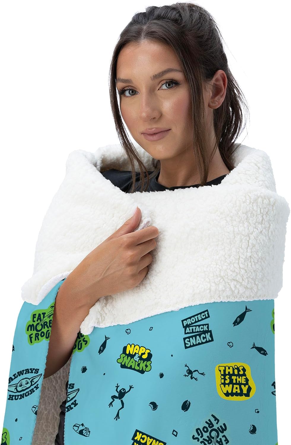 Northwest Lucas Star Wars The Mandalorian Snack Attack Pattern Silk Touch Sherpa Throw Blanket 50x60 inches