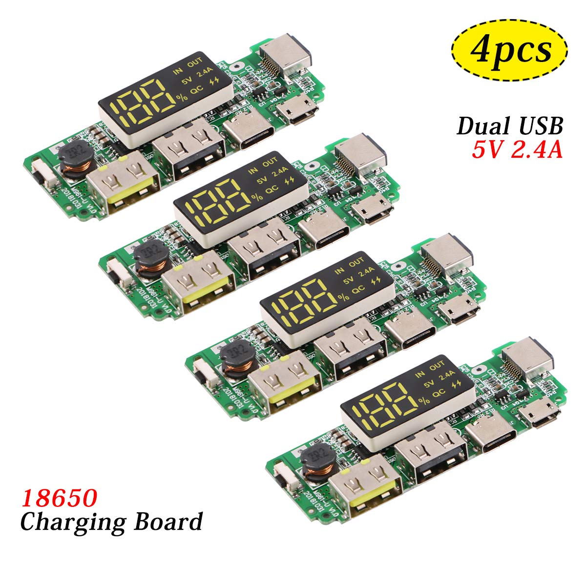 MakerFocus 4pcs 186 50 Charging Board Dual USB 5V 2.4A Mobile Power