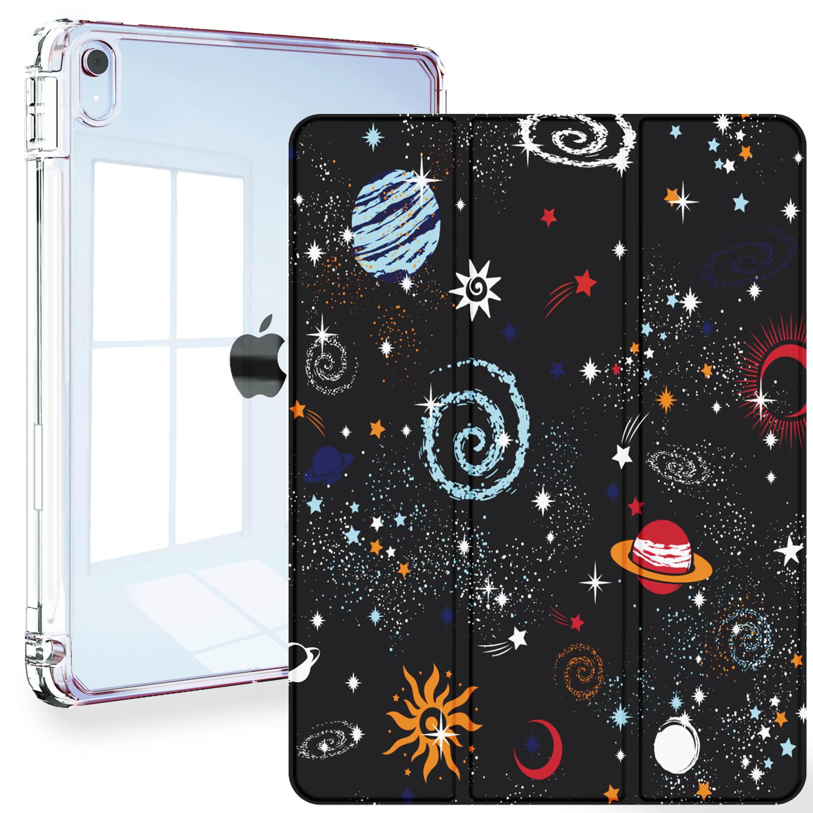 iPad Air 5th Generation case, Feams Slim Trifold iPad Air 5th/4th Generation 10.9 Inch 2022/2020 Case Clear Back Cover with Auto Sleep/Wake & Pencil Holder for iPad Air 5/4, Planet