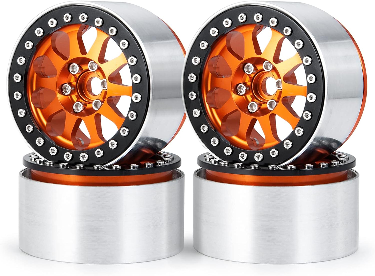 Que-T 4pcs 2.2" Beadlock Wheel Rims 35mm Wide Wheel Hubs for 1/10th Scale Axial Wraith AX90018 90048 RC Car Upgrade Parts (Yellow & Black)