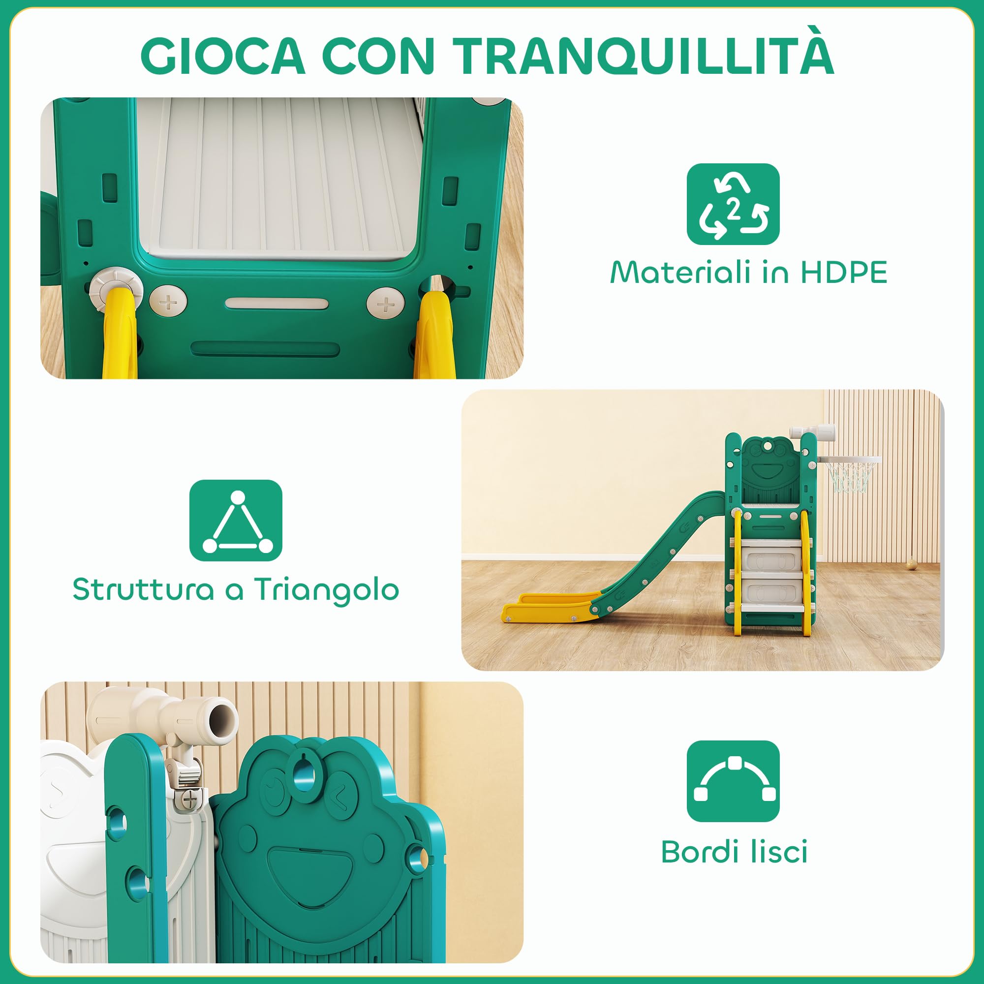 AIYAPLAY Set Scivolo per Bambini 5 in 1 con Canestro, Scaletta, Telescopio Giocattolo e Contenitori, Giochi per Bambini da Interno ed Esterno Età 1-3 Anni, Giallo