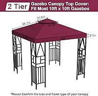 Vista 2 de Cubierta de repuesto para toldo de 10 x 10 pies, doble nivel, con 12 velcros, nailon impermeable con protección UV, refugio al aire libre para Rojo