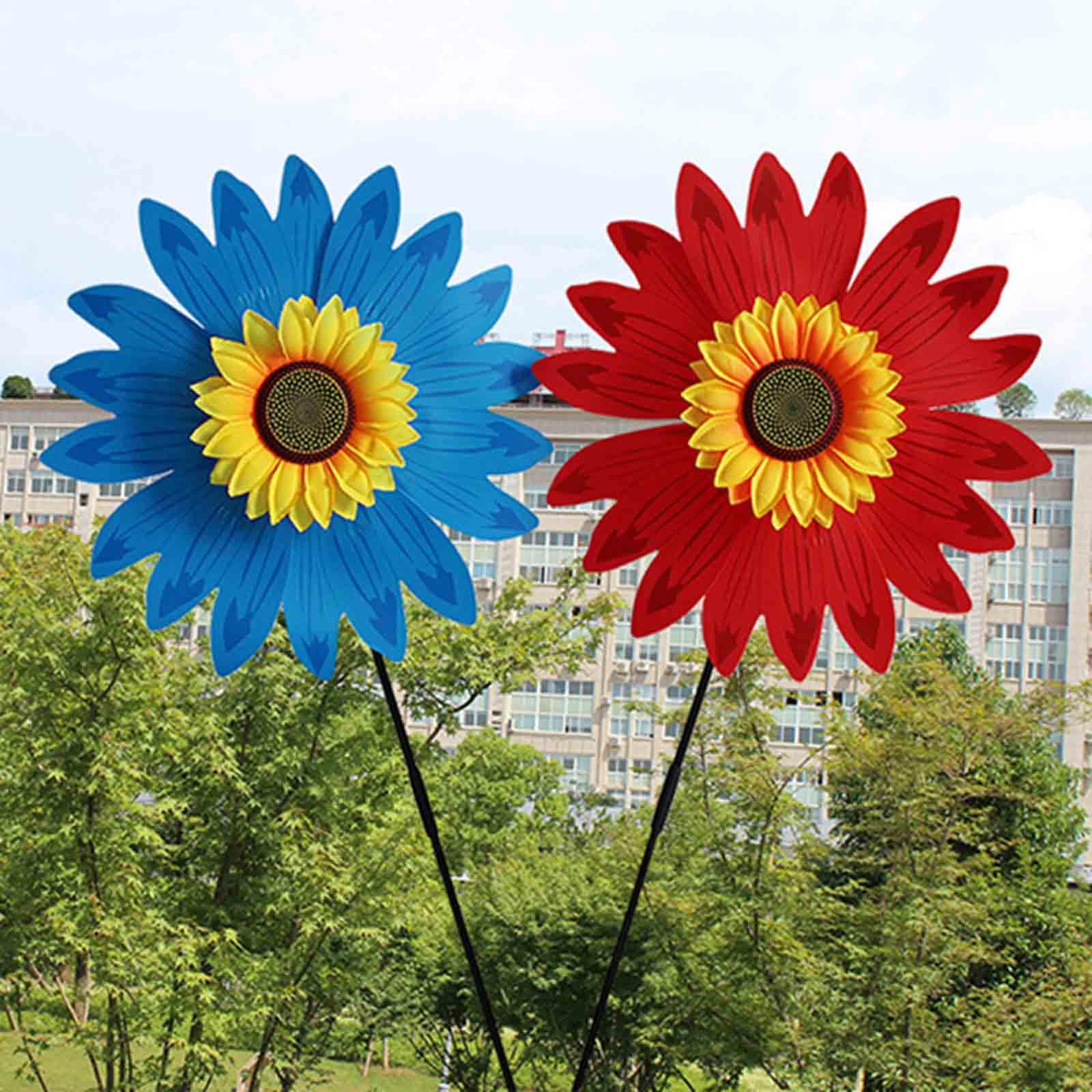 2 Molinos De Viento Con Forma De Girasol – Doble Capa Y Lentejuelas – Decoración De Jardín Y Ahuyentapájaros