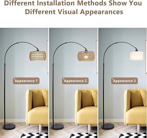 Miniatura 9 de Lámparas de pie de arco para sala de estar con 3 temperaturas de color, lámpara de pie negra con bombilla LED remota y regulable, lámpara de pie