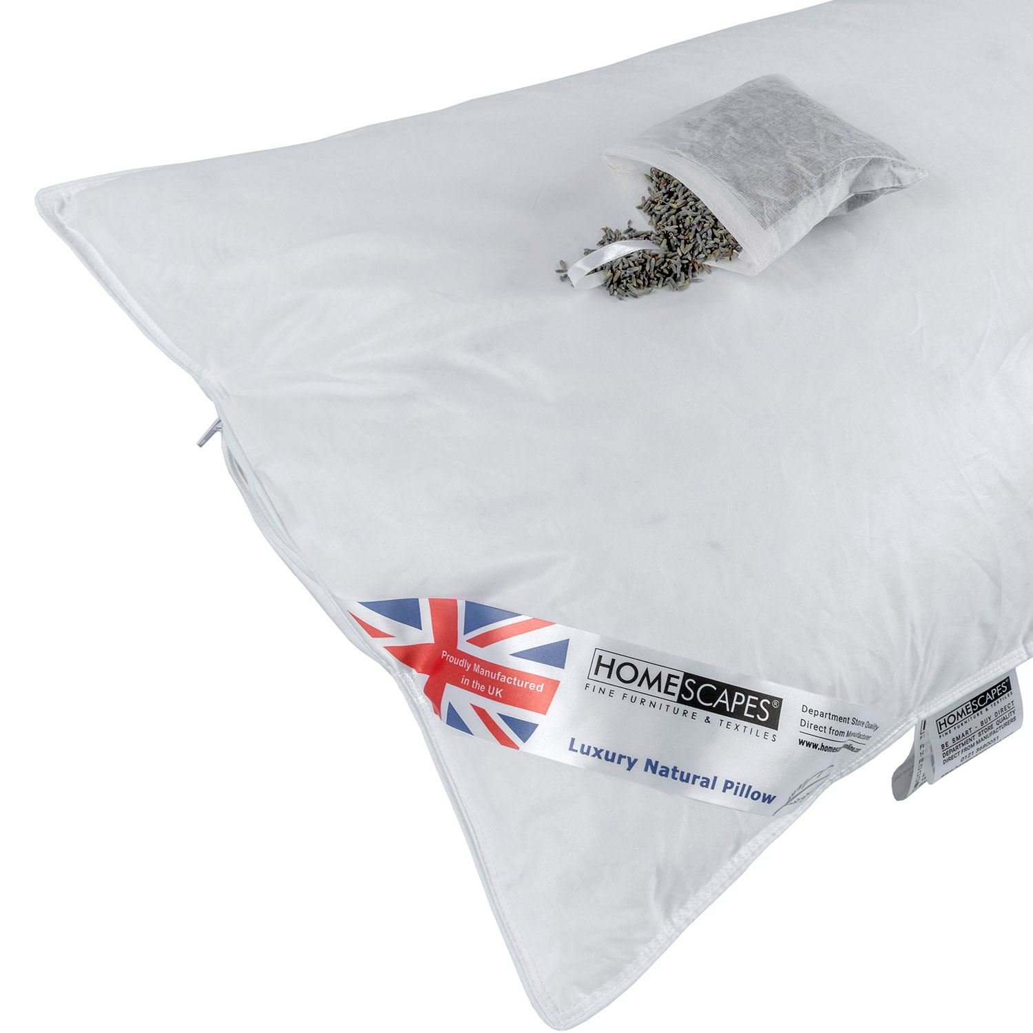 Homescapes Goose Feather & Down Lavender Pillow - White Cotton - One Size