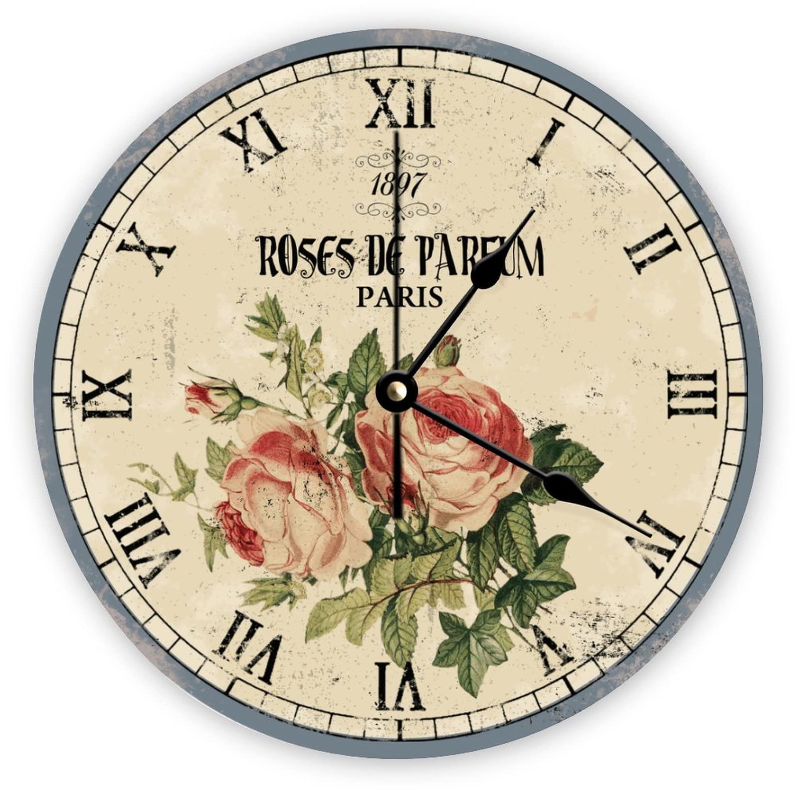 Horloge murale rétro à quartz style fleurs françaises Paris 1897 pour salon 38x38 cm