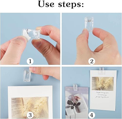 Miniatura 5 de 50 clips autoadhesivos, clips de tapiz, clips de pared, clips de fotos, clips de póster, clips de resorte para colgar adhesivos de plástico para