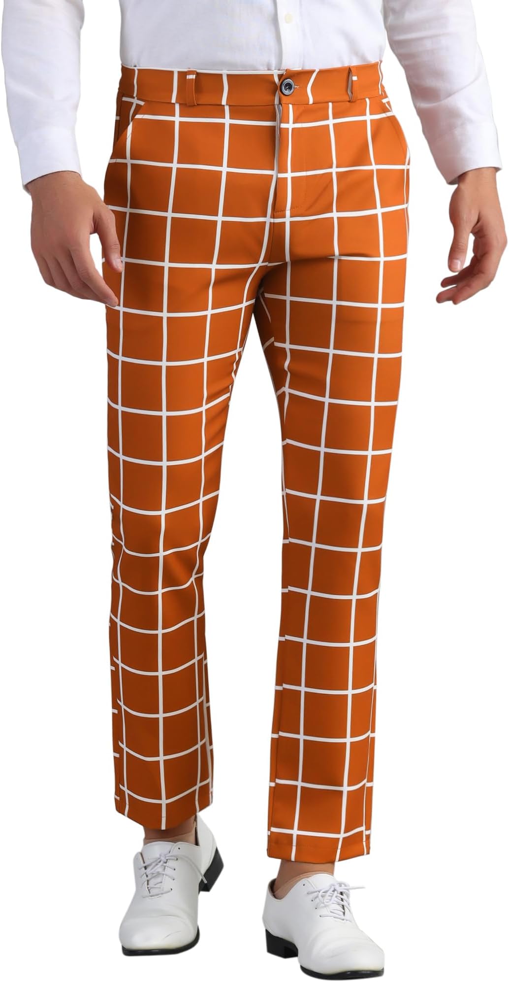 Men's Plaid Slacks Regular Fit Flat Front Work Prom Checked Dress Pants