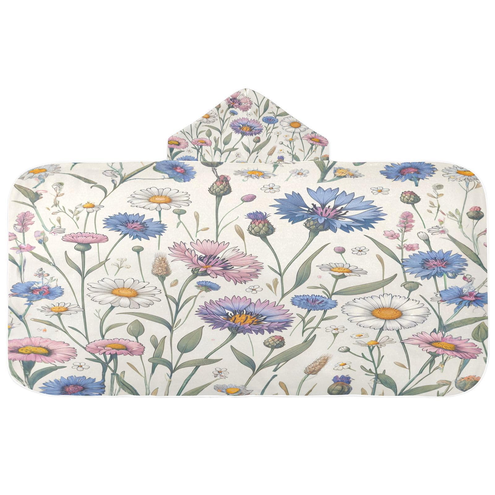 Kigai Colorful Flowers Hooded Beach Towel for Kids Soft Absorbent Quick Dry Bath Towel with Hood Lightweight Toddler Shower Pool Bath Wrap for Boys Girls