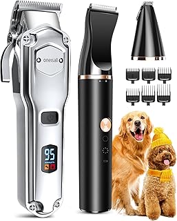 oneisall Dog Clippers and Paw Trimmer 2-in-1 Set, IPX7 Waterproof Dog Grooming Kit for Heavy Thick Hair&Coats, Low Noise R...