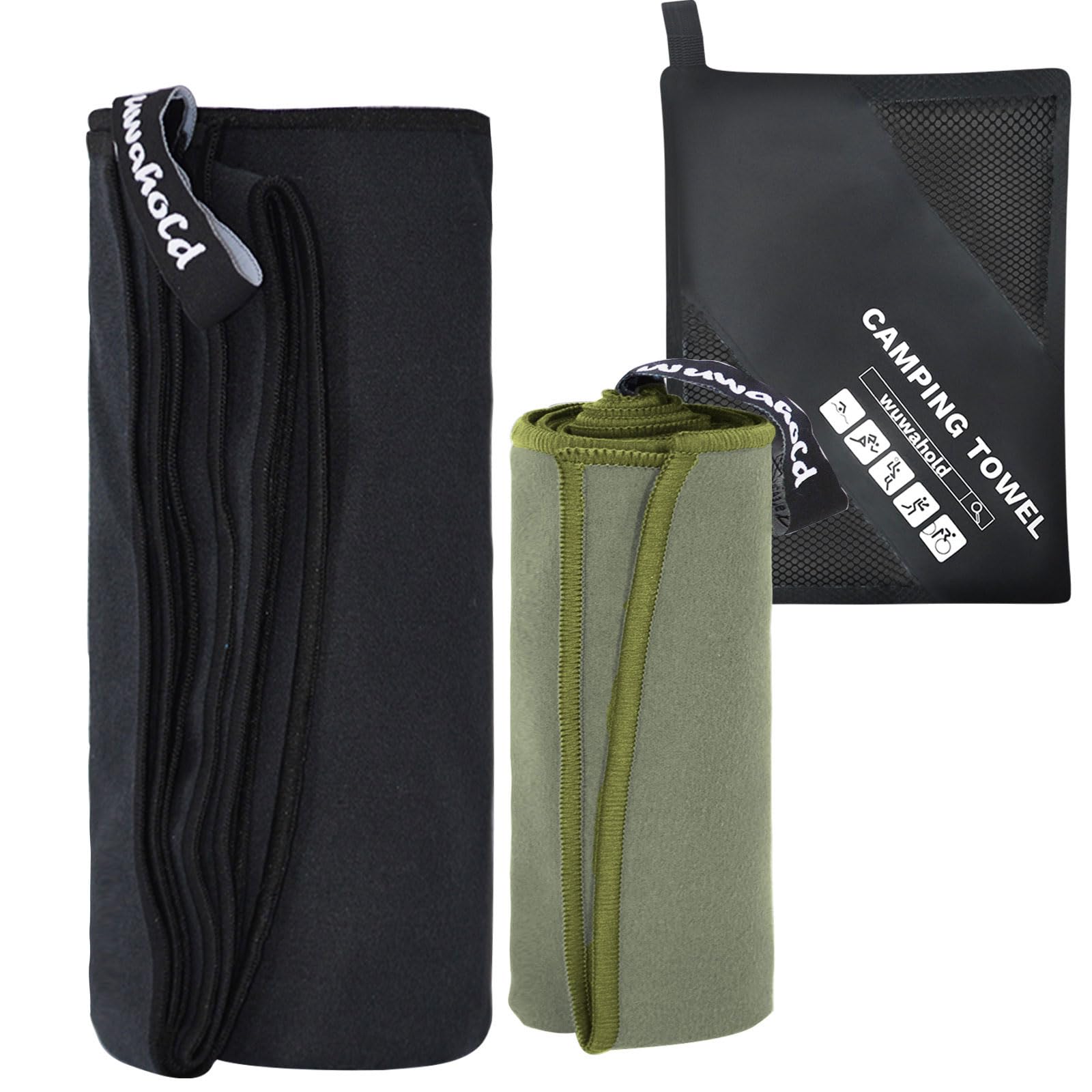 Wuwahold Camping Quick Dry Towel Set- 2 Pack, Soaking Up Sweat Microfiber Lightweight Sport Towels with Mesh Bag, Travel Towel Suitable for Camping, Beach, Gym, Yoga