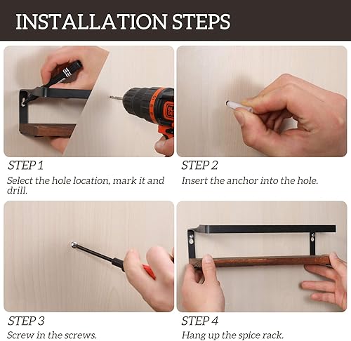 Miniatura 5 de Aozita Paquete de 4 especias con tarros 25 tarros de especias de vidrio estante colgante para especias para gabinete estantes flotantes de madera