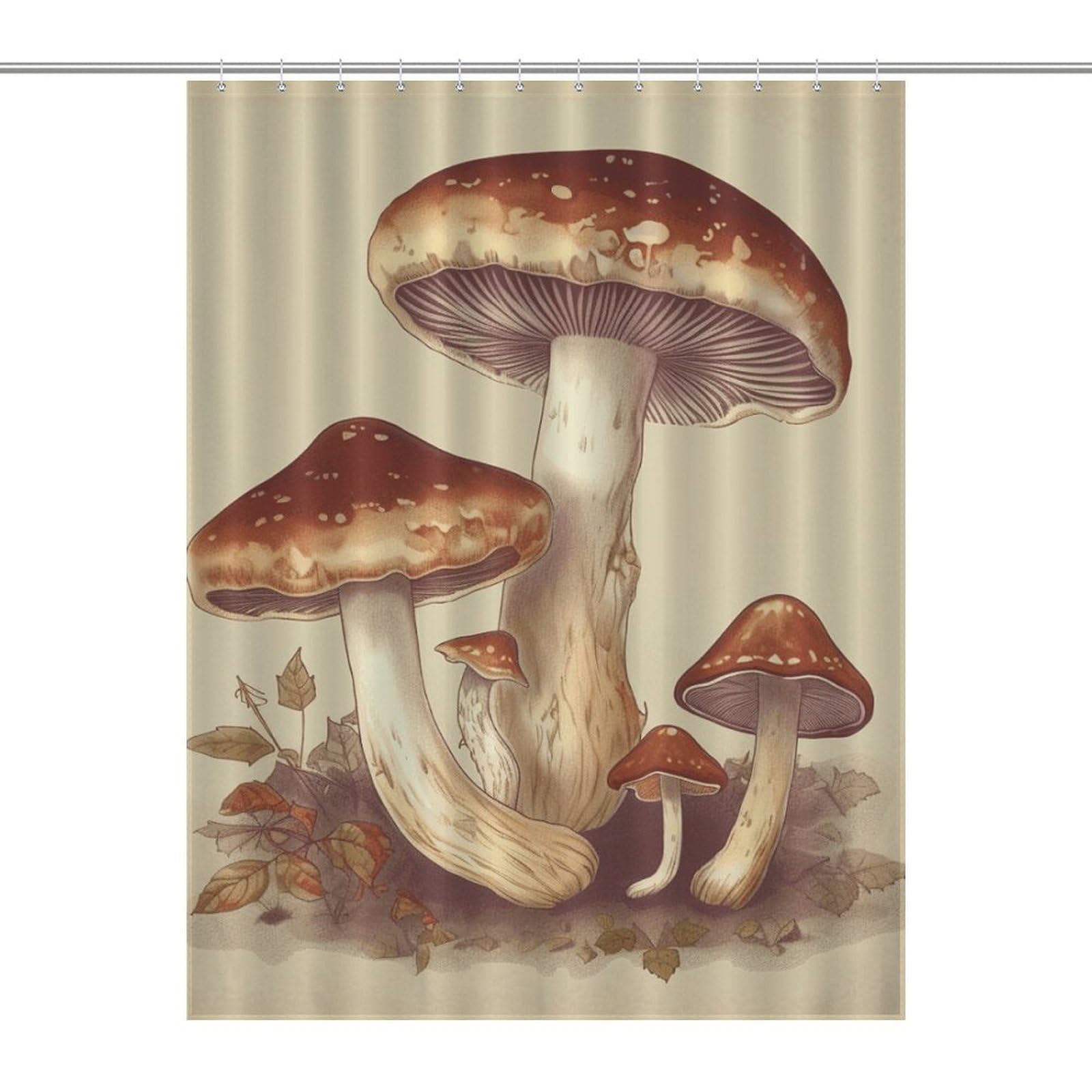 Rideau de douche vintage à imprimé champignons idéal pour créer une ambiance spa à la maison